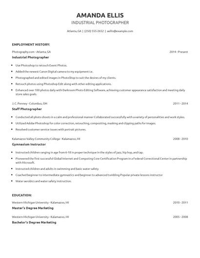 Industrial Photographer Resume