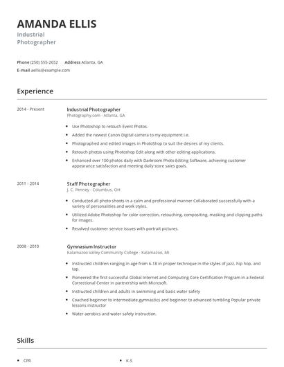 Industrial Photographer Resume