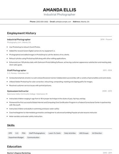 Industrial Photographer Resume