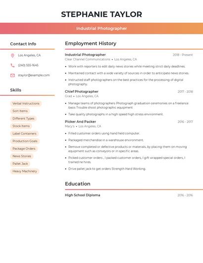 Industrial Photographer Resume