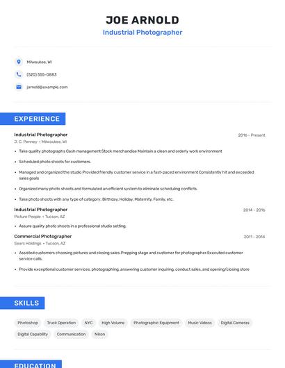 Industrial Photographer Resume