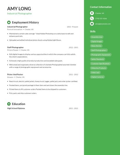 Industrial Photographer Resume