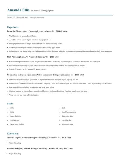 Industrial Photographer Resume