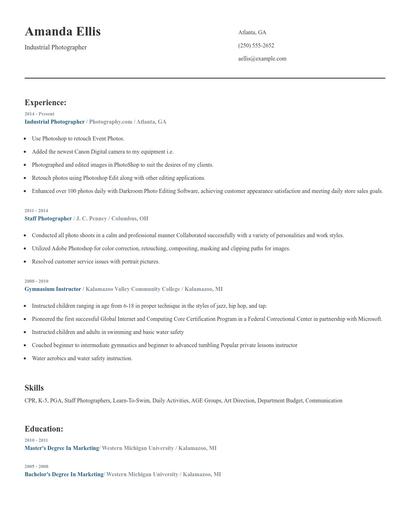 Industrial Photographer Resume