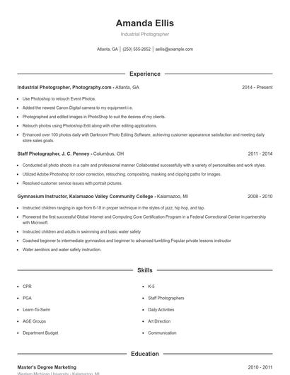 Industrial Photographer Resume