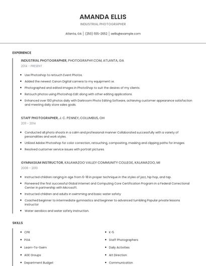 Industrial Photographer Resume