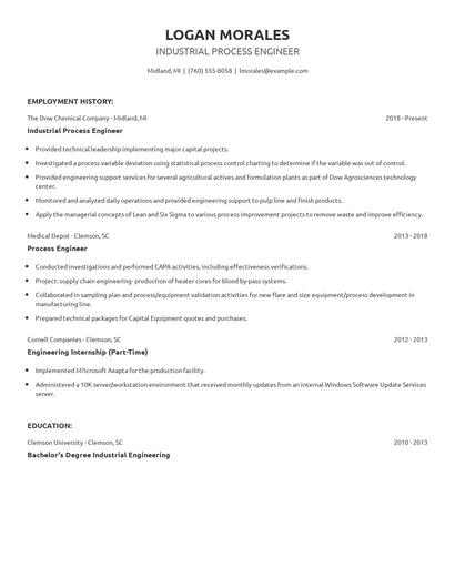 Industrial Process Engineer Resume