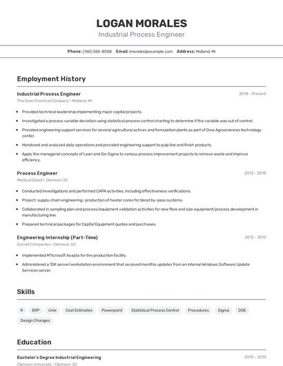 Industrial Process Engineer Resume