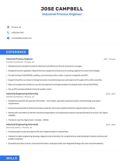 Industrial Process Engineer Resume