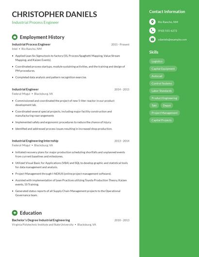 Industrial Process Engineer Resume