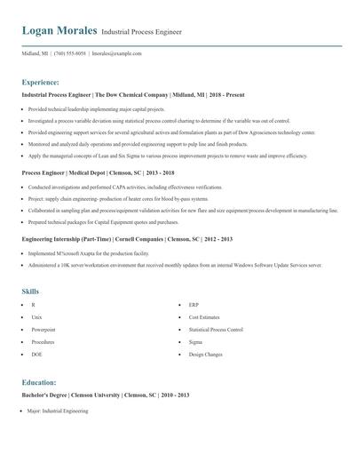 Industrial Process Engineer Resume