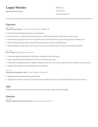 Industrial Process Engineer Resume