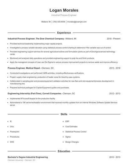 Industrial Process Engineer Resume
