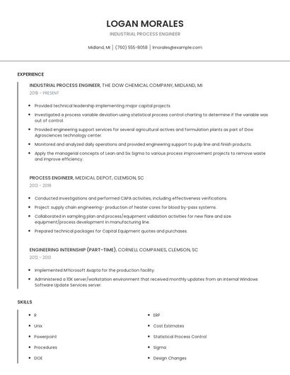 Industrial Process Engineer Resume