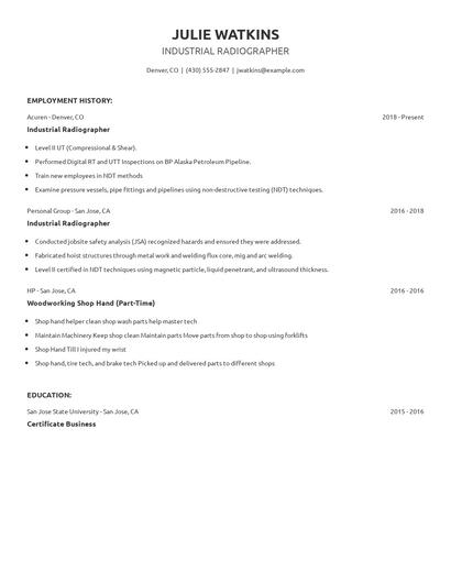 Industrial Radiographer Resume