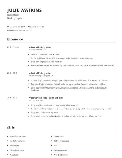 Industrial Radiographer Resume