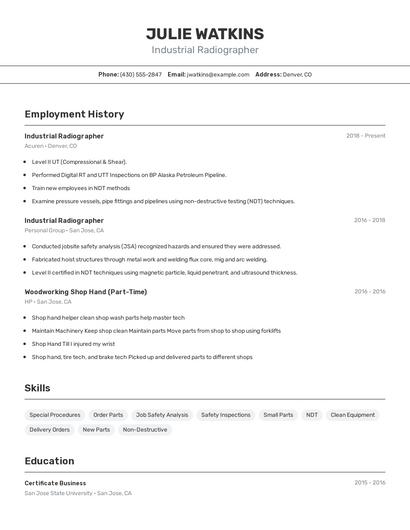 Industrial Radiographer Resume
