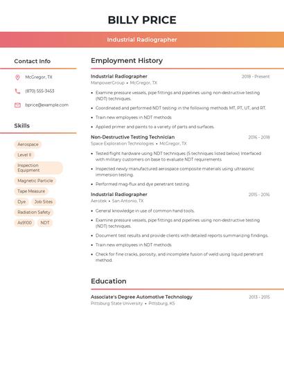 Industrial Radiographer Resume
