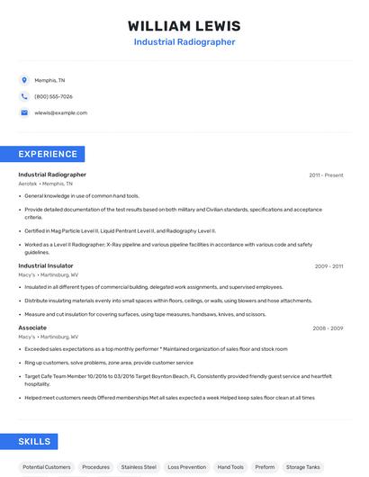 Industrial Radiographer Resume
