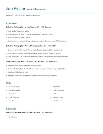 Industrial Radiographer Resume