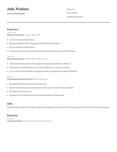 Industrial Radiographer Resume