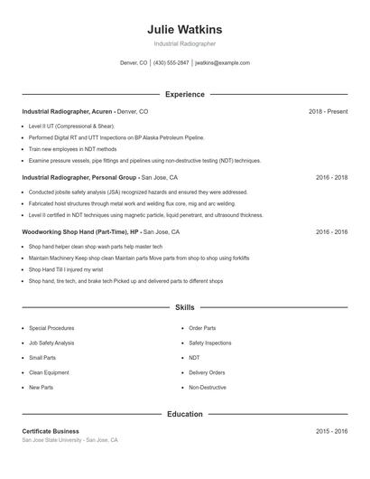 Industrial Radiographer Resume