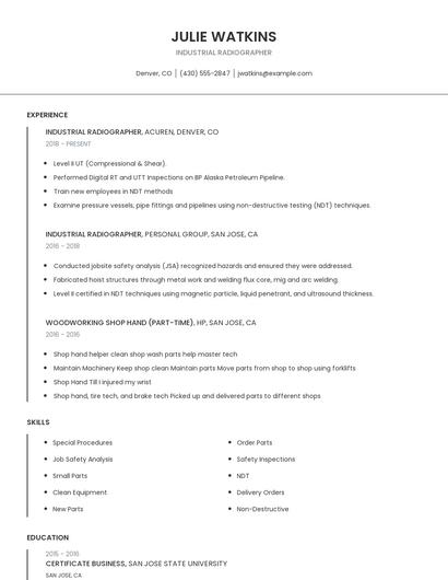 Industrial Radiographer Resume