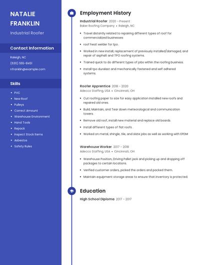 Industrial Roofer Resume
