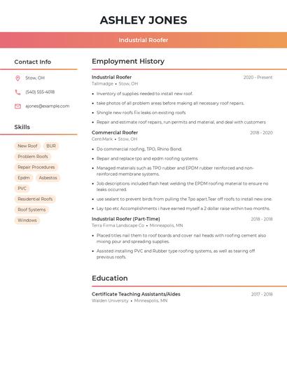 Industrial Roofer Resume