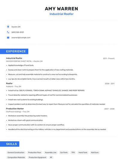 Industrial Roofer Resume