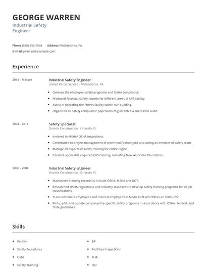 Industrial Safety Engineer Resume