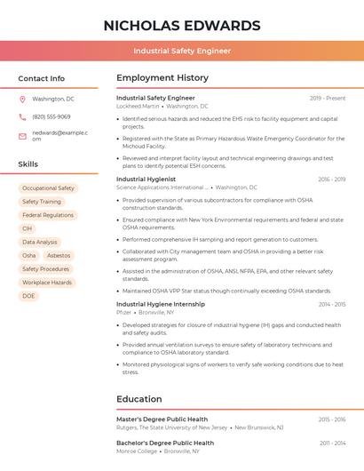 Industrial Safety Engineer Resume