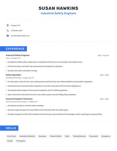 Industrial Safety Engineer Resume