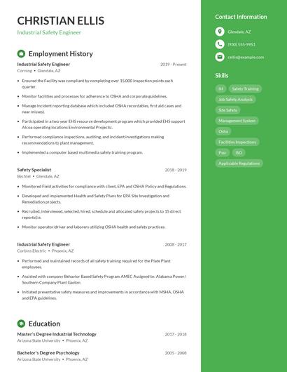 Industrial Safety Engineer Resume