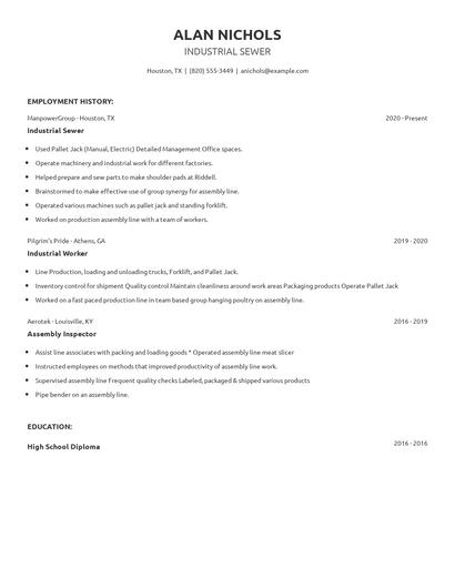 Industrial Sewer Resume