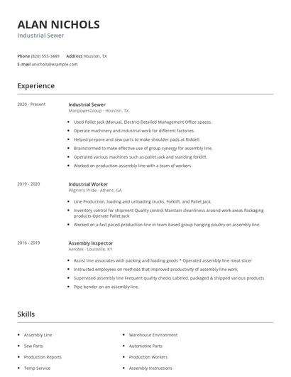 Industrial Sewer Resume