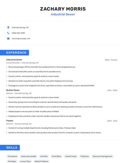 Industrial Sewer Resume