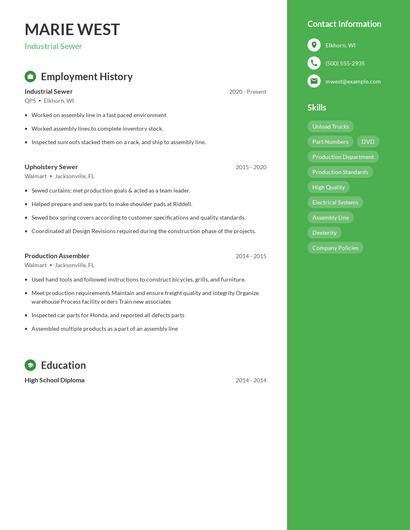 Industrial Sewer Resume