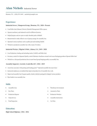 Industrial Sewer Resume