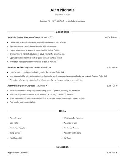 Industrial Sewer Resume