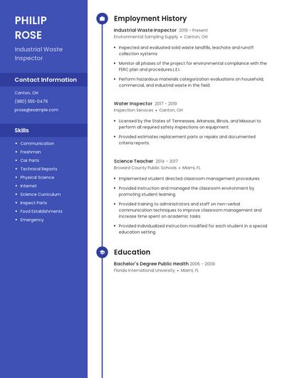 Industrial Waste Inspector Resume
