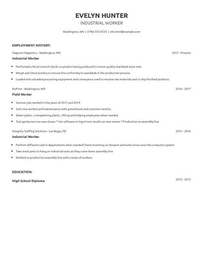 Industrial Worker Resume