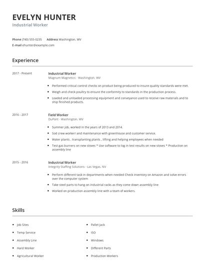 Industrial Worker Resume