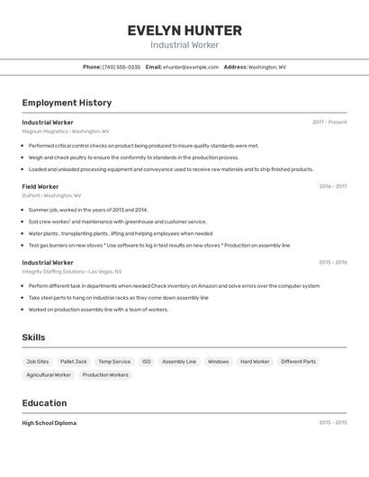 Industrial Worker Resume