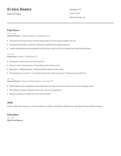 Industrial Worker Resume