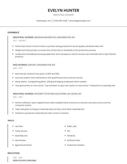 Industrial Worker Resume