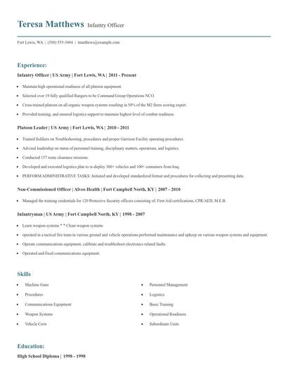 Infantry Officer Resume