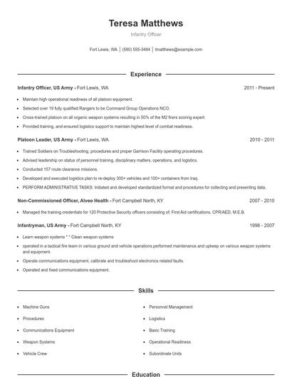Infantry Officer Resume
