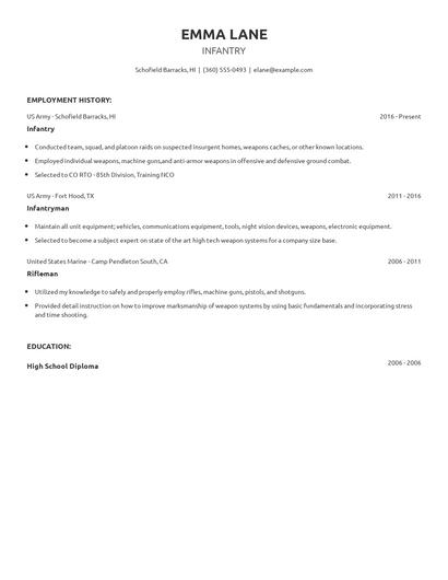Infantry Resume