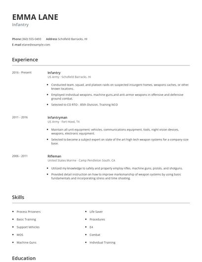 Infantry Resume